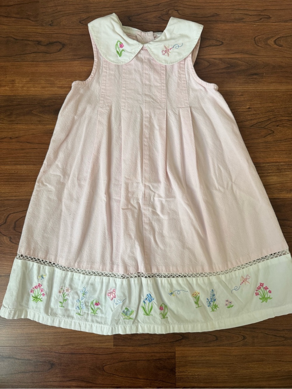 Strawberry Faire | Toddler Pink Embroidered Floral Dress with Peter Pan Collar